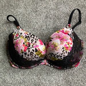 y2k Vintage VS Very Sexy Animal Print Floral Lace Sling Push Up 34DD